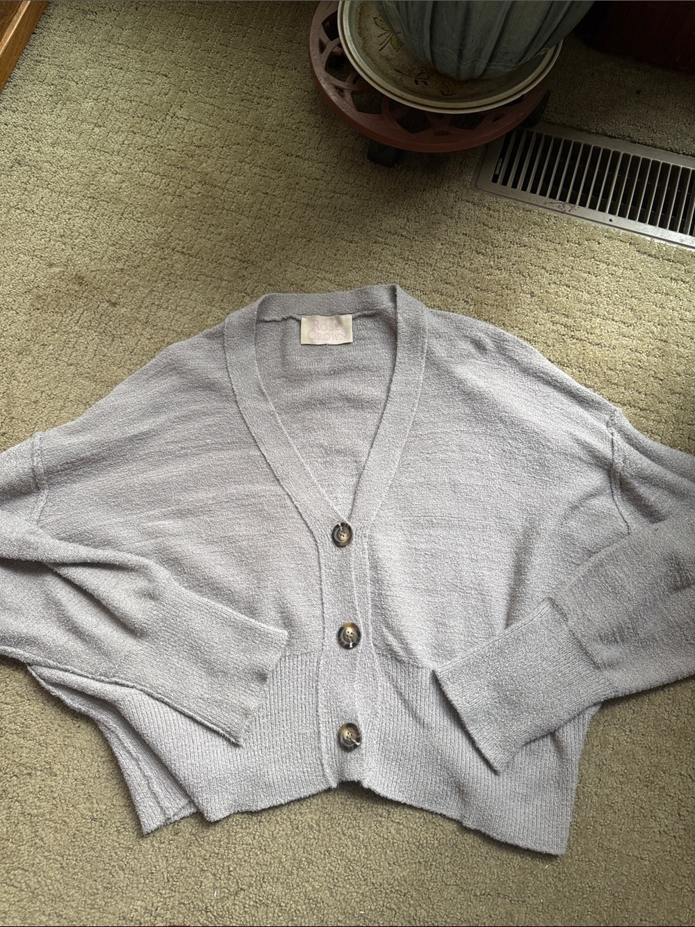 V-Neck Light Gray Button-Front Cardigan Sweater